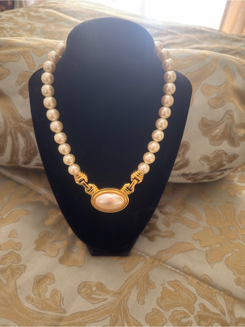 Napier Pearl Beaded Necklace with Gold-Tone Pendant